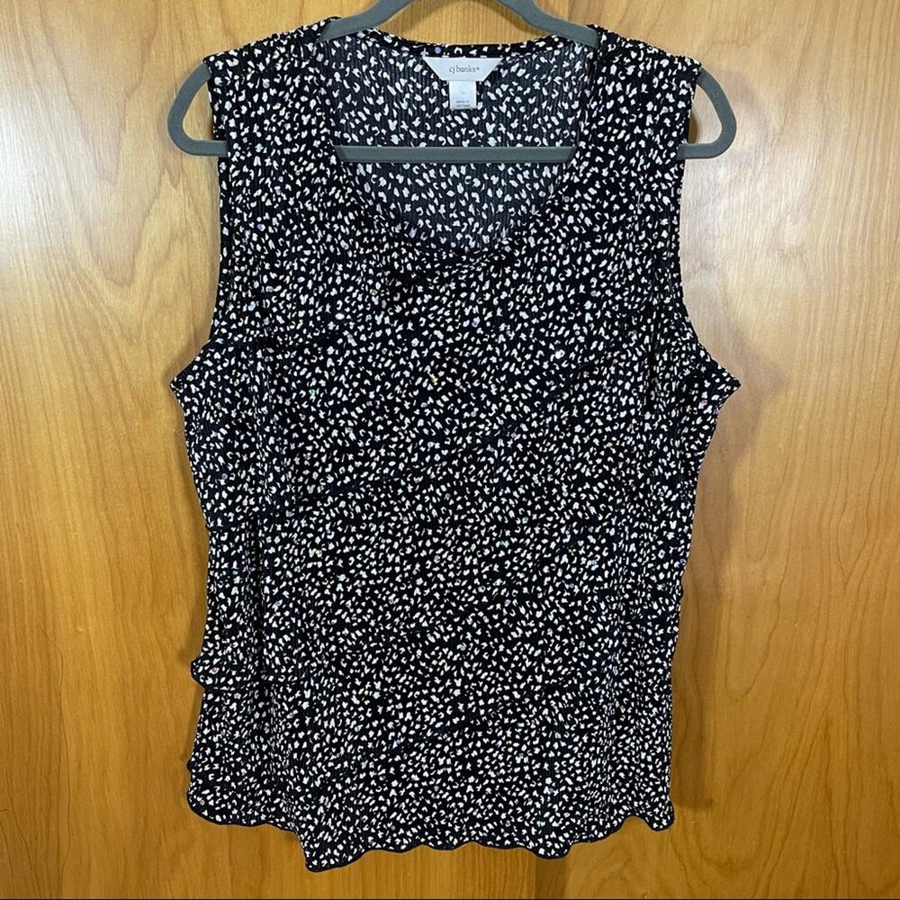 CJ Banks, Glitzy Black Blouse, Tiered/Layered front detail. Size 1X